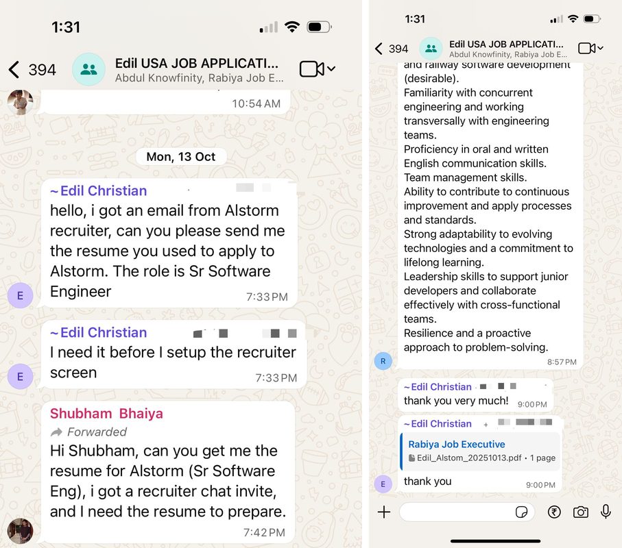 Edil's WhatsApp conversation preview