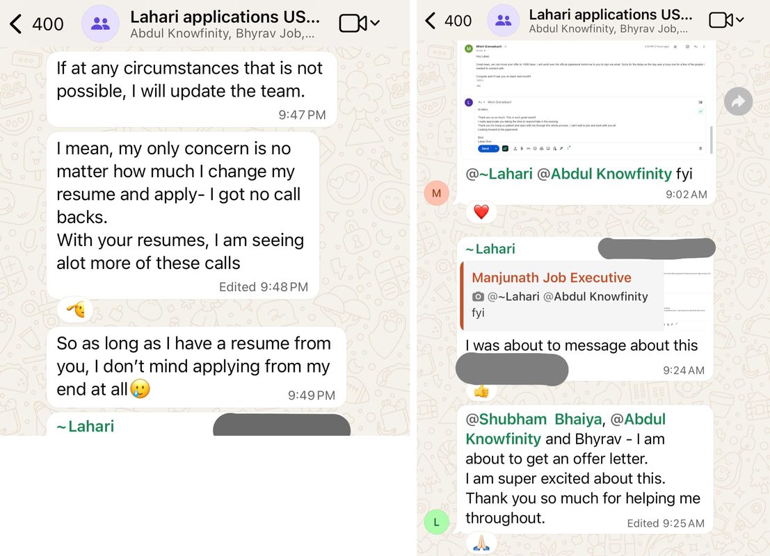 Lahari's WhatsApp conversation preview