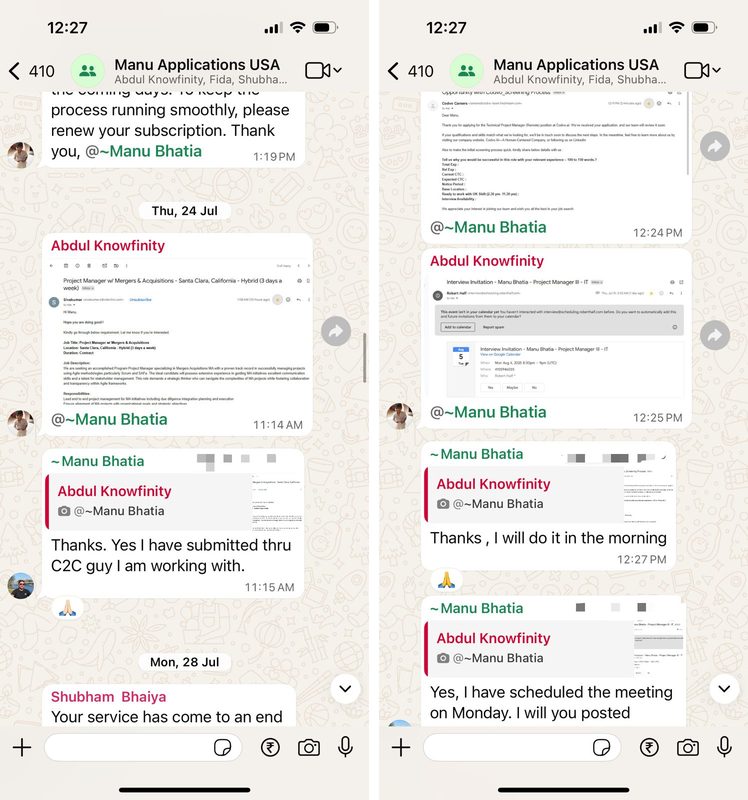 Manu's WhatsApp conversation preview