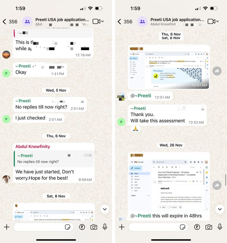 Preeti's WhatsApp conversation preview