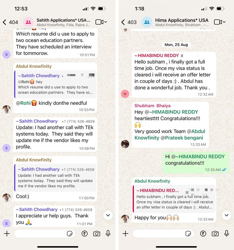 Sahith & Hima's WhatsApp conversation preview