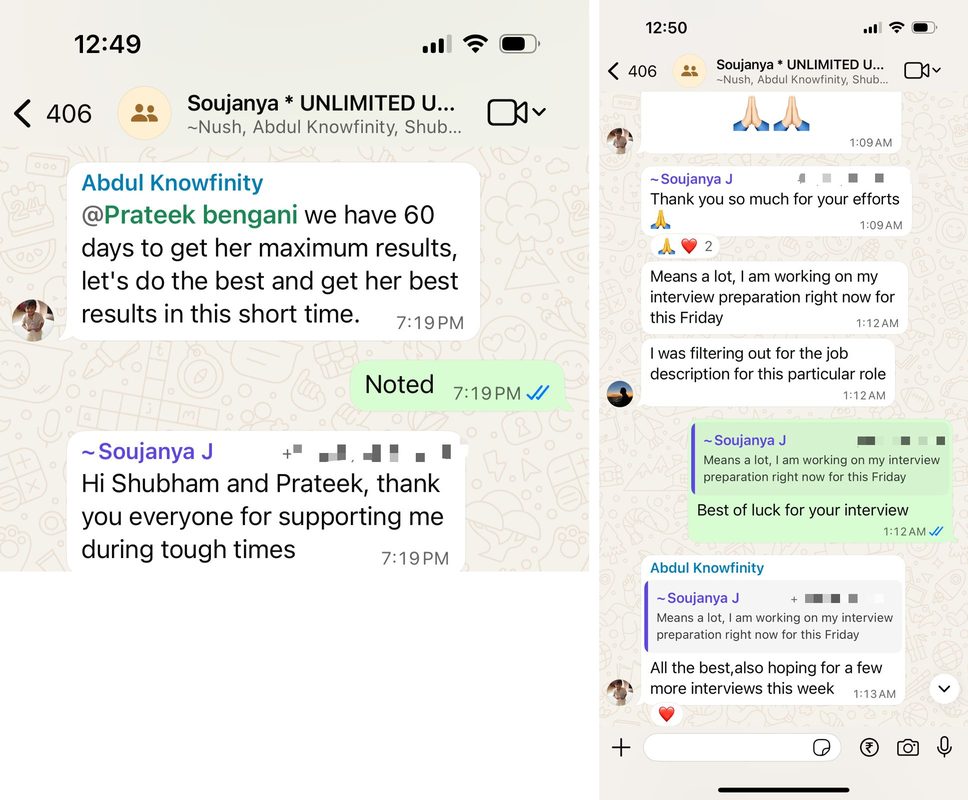 Soujanya's WhatsApp conversation preview
